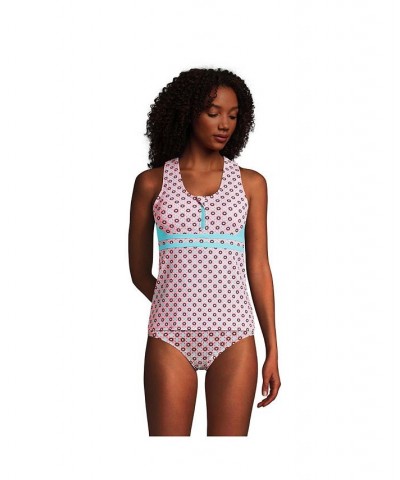 Women's Chlorine Resistant Zip Front Tankini Swimsuit Top Wood lily/aqua medallion mix $41.83 Swimsuits